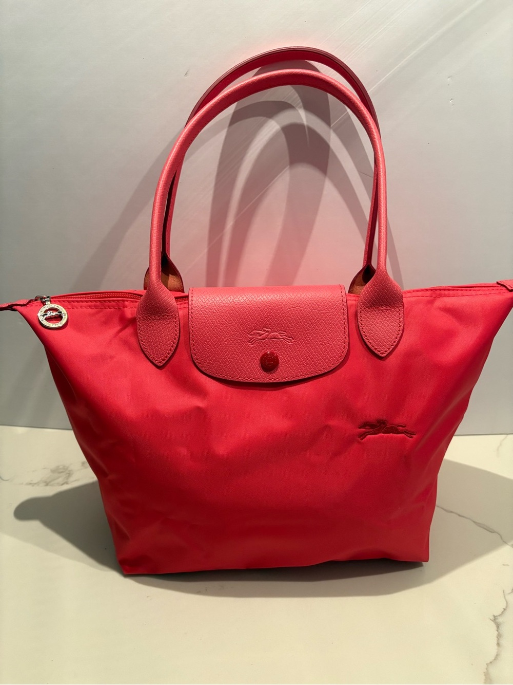 NEW Longchamp Le Pliage Medium Nylon Shoulder Tote Bag - Coral Pink